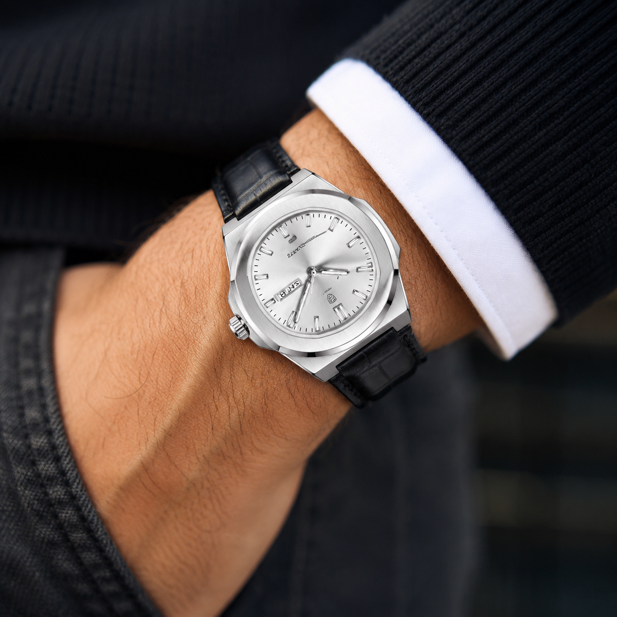 PRESTIGE SILVER LEATHER 40 mm