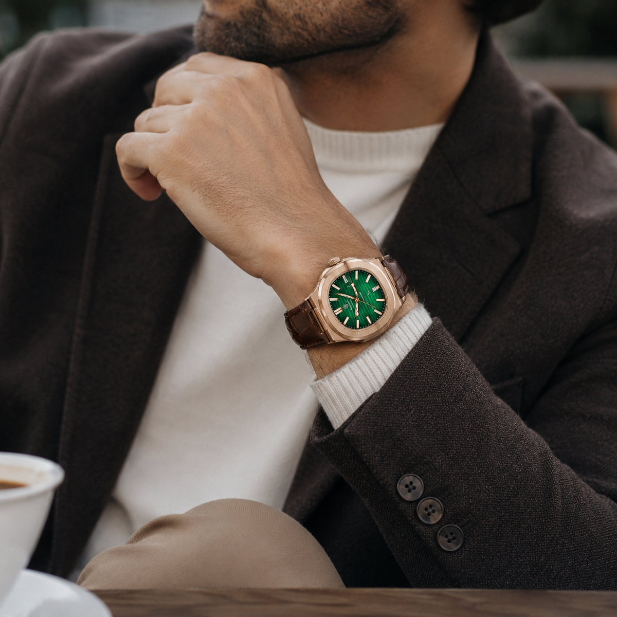 PRESTIGE GREEN/ROSE LEATHER 40 mm