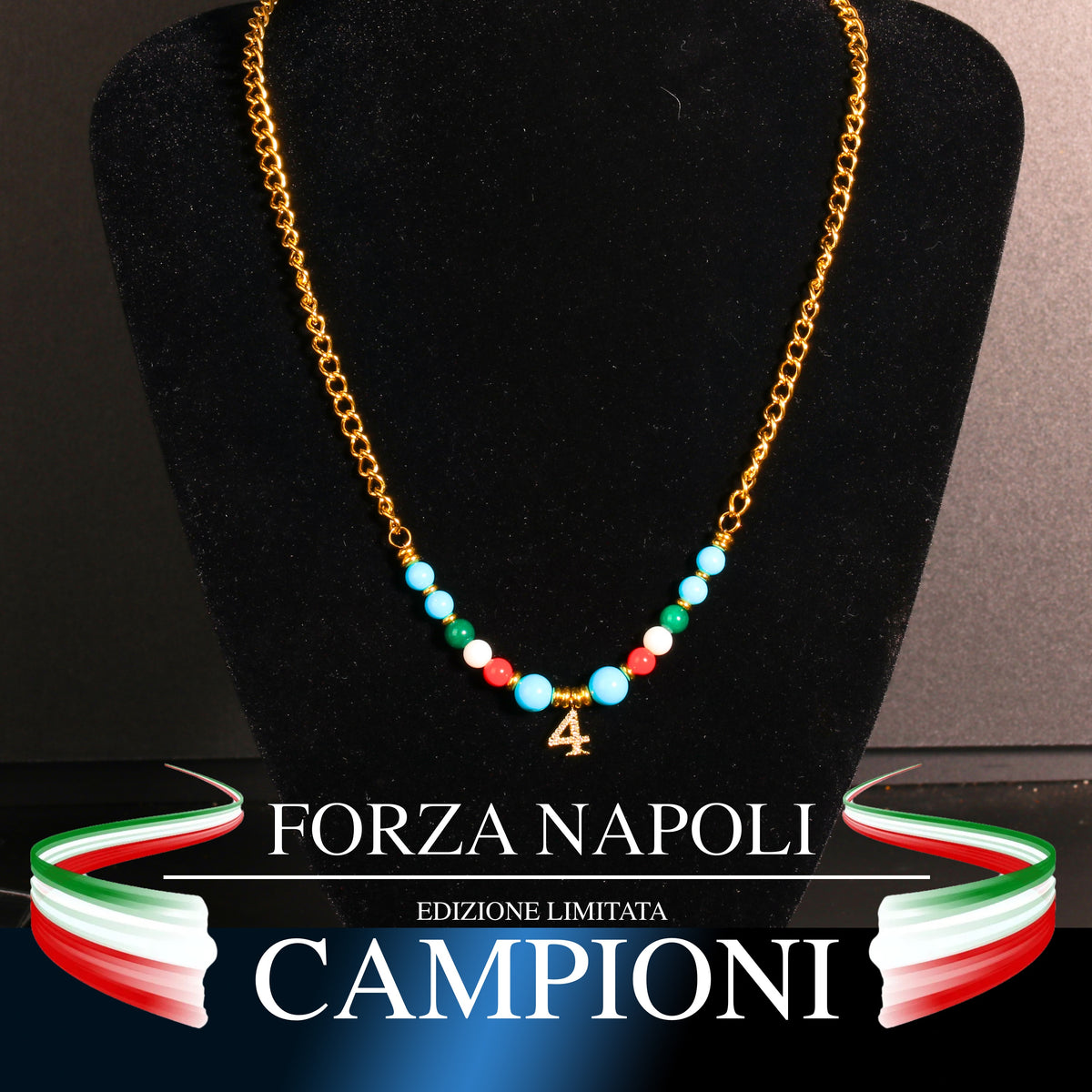 NAPOLI COLLANA GOLD CAMPIONE 45 CM NUMERO 4 CON ZIRCONI